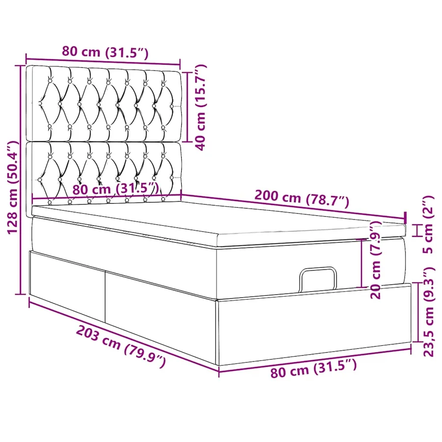 Cadre de lit ottoman avec matelas bleu foncé 80x200 cm velours - 18