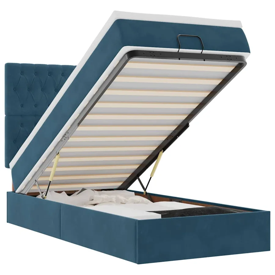 Cadre de lit ottoman avec matelas bleu foncé 80x200 cm velours - 2