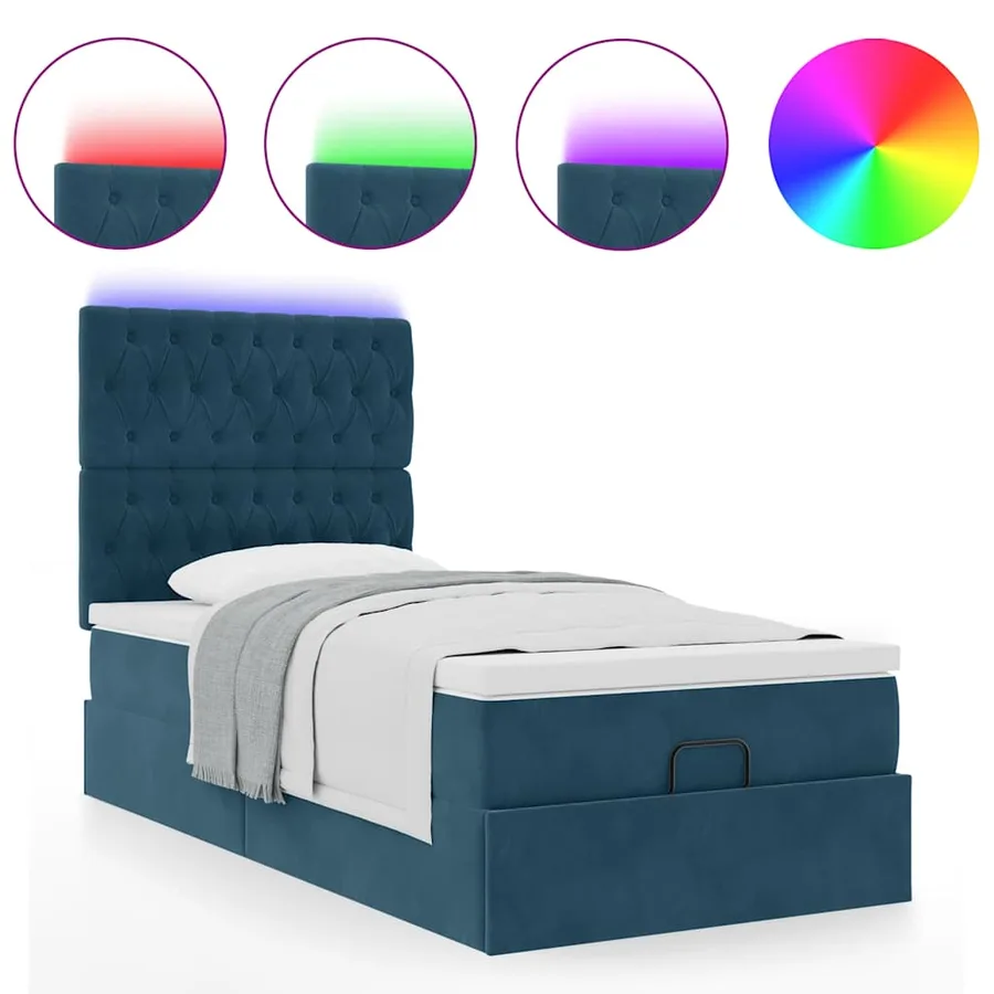 Cadre de lit ottoman avec matelas bleu foncé 80x200 cm velours - 5