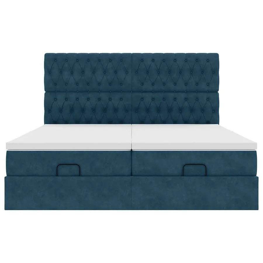 Cadre de lit ottoman avec matelas bleu foncé 160x200 cm velours - 7
