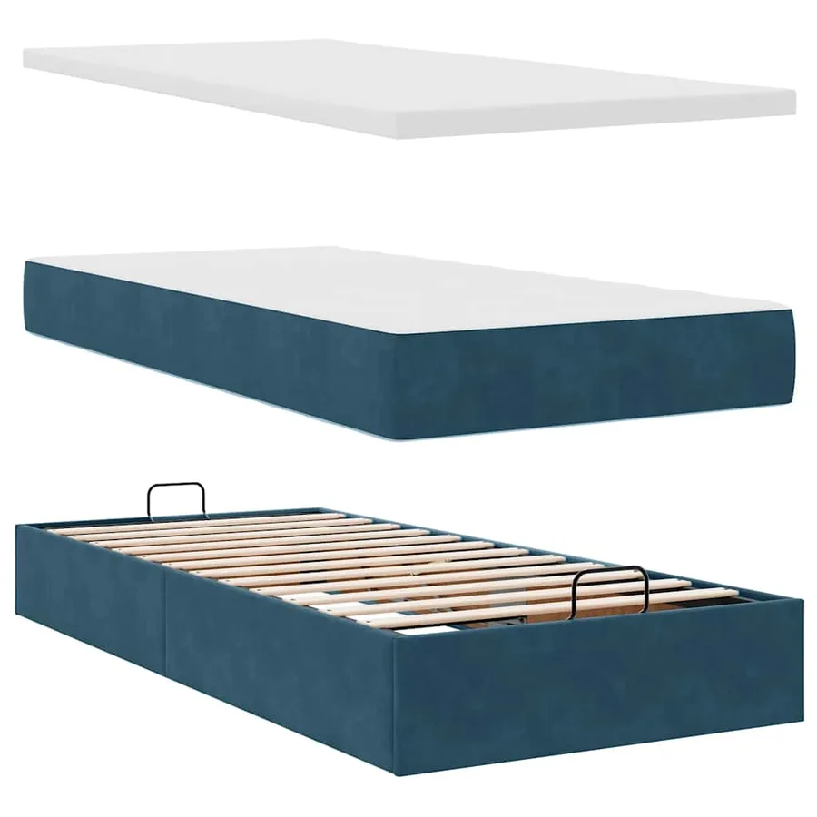 Cadre de lit ottoman avec matelas bleu foncé 80x200 cm velours - 11