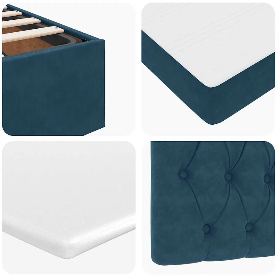Cadre de lit ottoman avec matelas bleu foncé 80x200 cm velours - 14