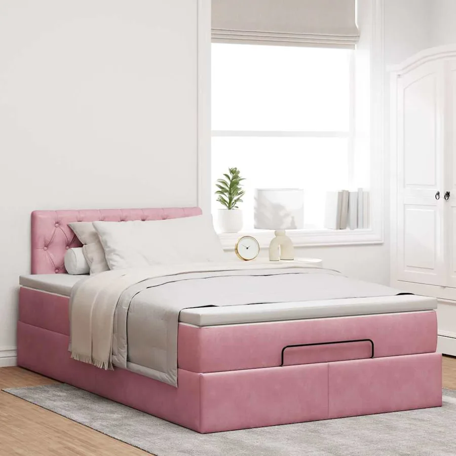 Cadre de lit ottoman avec matelas rose 120x200 cm velours - 3