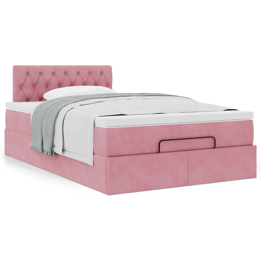 Cadre de lit ottoman avec matelas rose 120x200 cm velours - 4