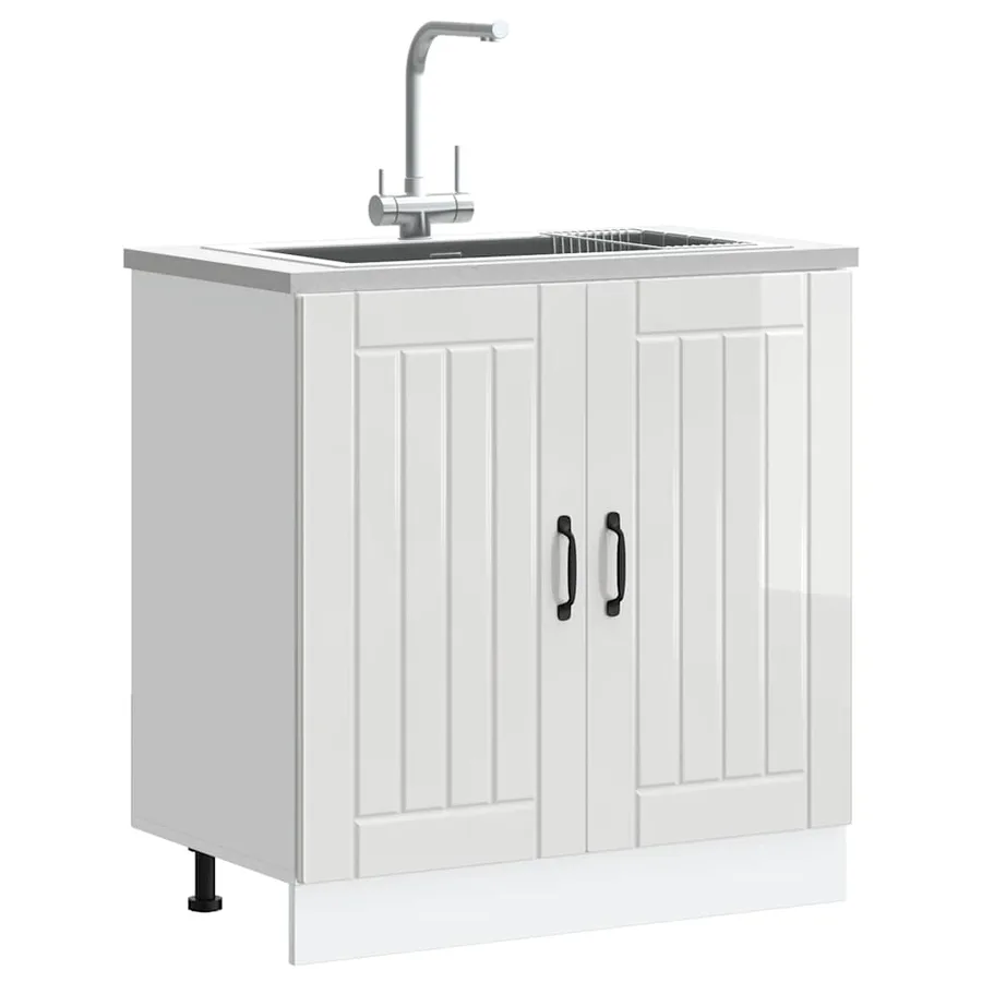 Meuble de base de lavabo Lucca blanc brillant bois ingénierie - 3