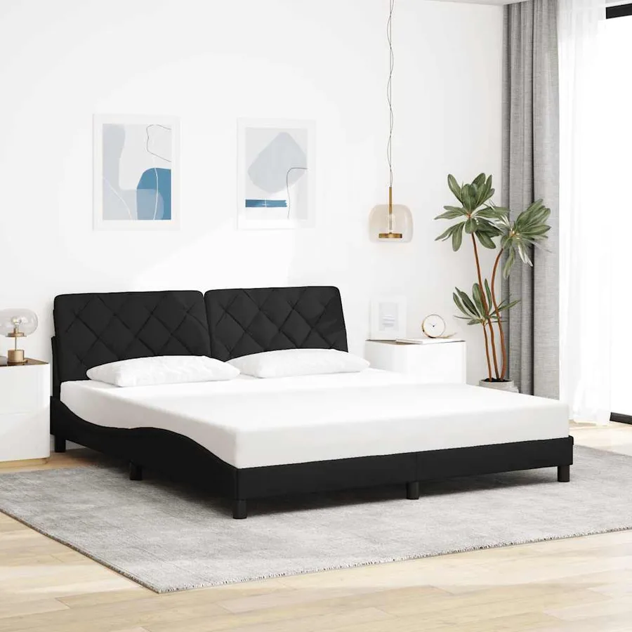 Cadre de lit avec LED sans matelas noir 180x200 cm tissu - 4