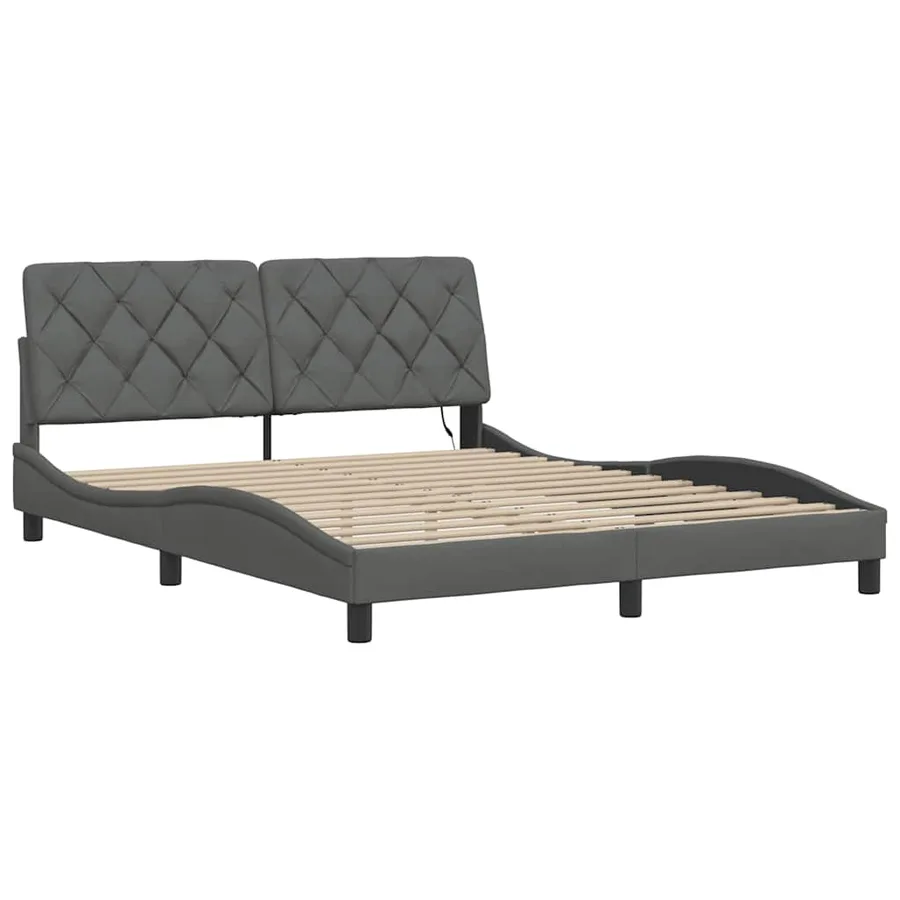 Cadre de lit avec LED sans matelas gris foncé 160x200 cm tissu - 5