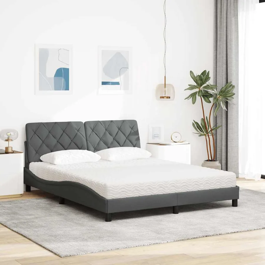 Lit avec matelas gris foncé 160x200 cm tissu - 3
