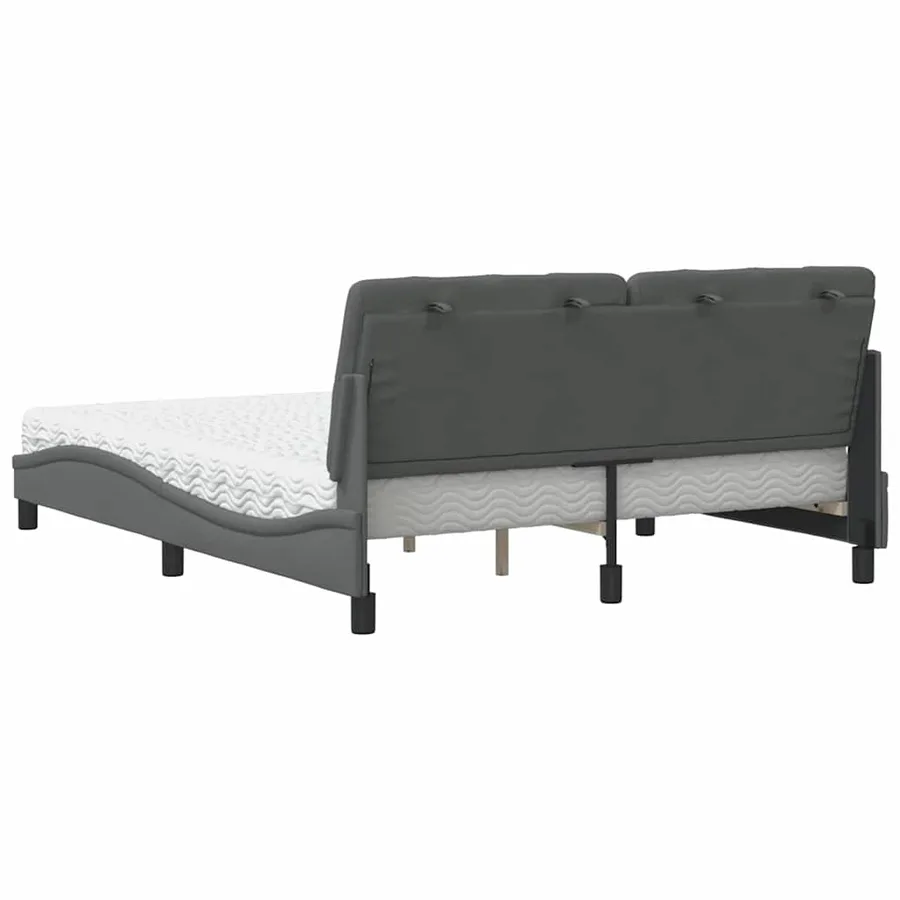 Lit avec matelas gris foncé 160x200 cm tissu - 7