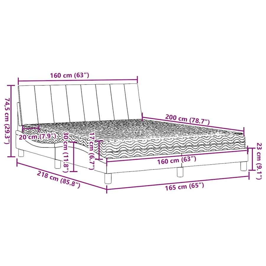 Lit avec matelas Hanko marron foncé 160x200 cm tissu - 14