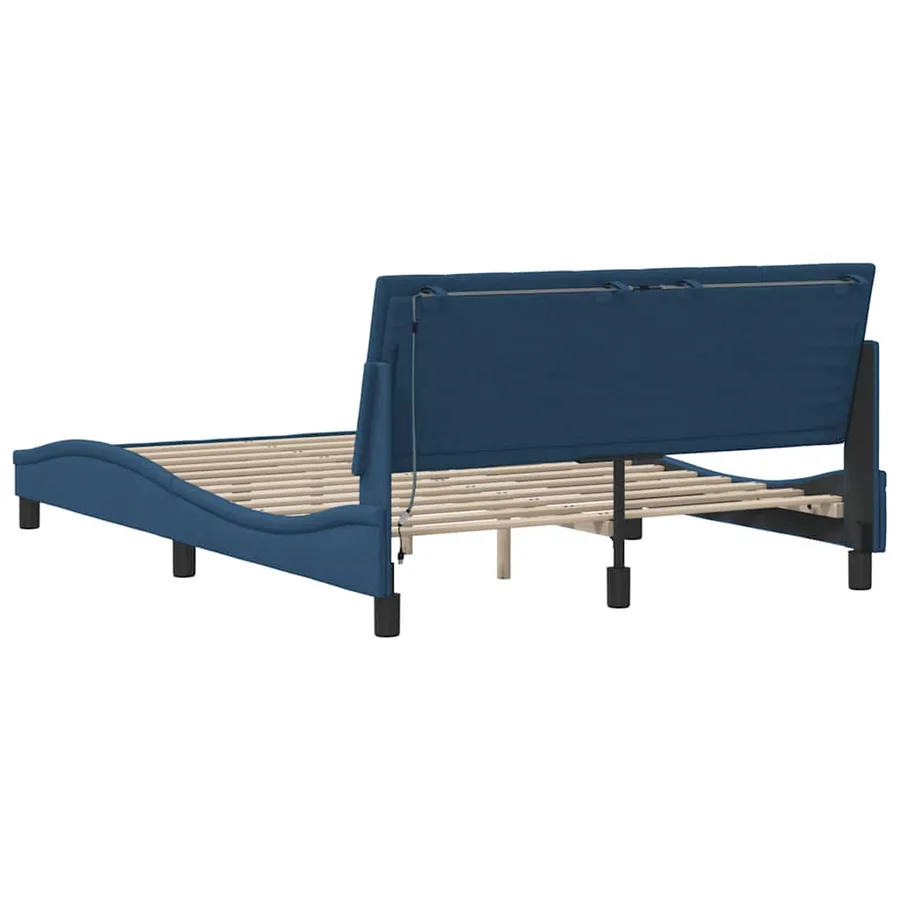 Cadre de lit sans matelas Hanko bleu 140x200 cm tissu - 10