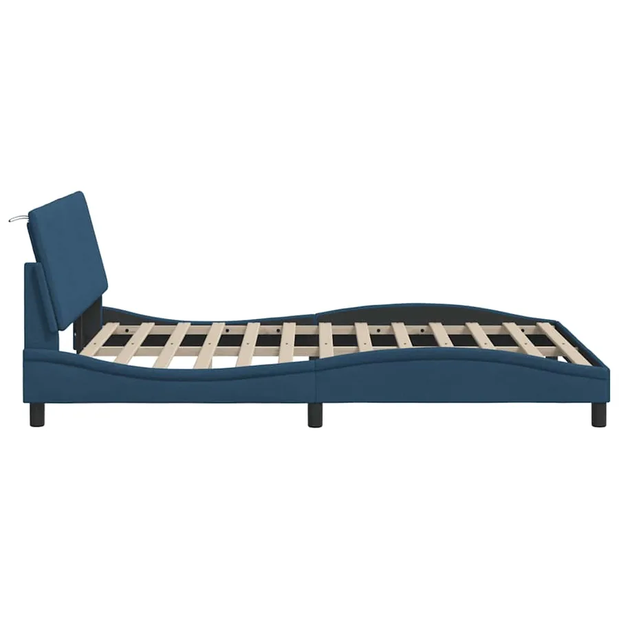 Cadre de lit sans matelas Hanko bleu 140x200 cm tissu - 9