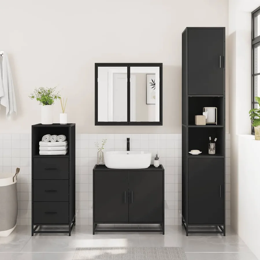 Armoire de salle de bain noir 35x37,5x100 cm bois d'ingénierie - 3