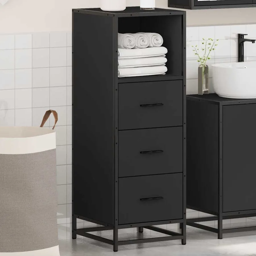 Armoire de salle de bain noir 35x37,5x100 cm bois d'ingénierie - 4