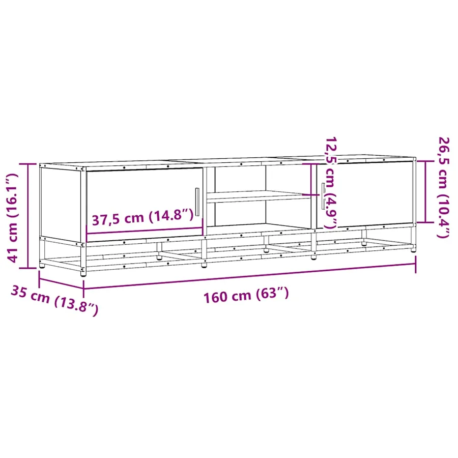 Meuble TV sonoma gris 160x35x41 cm bois d'ingénierie et métal - 10