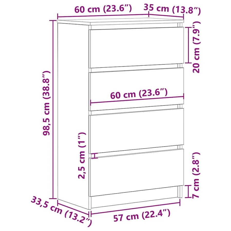 Buffet chêne artisanal 60x35x98,5 cm bois d'ingénierie - 12
