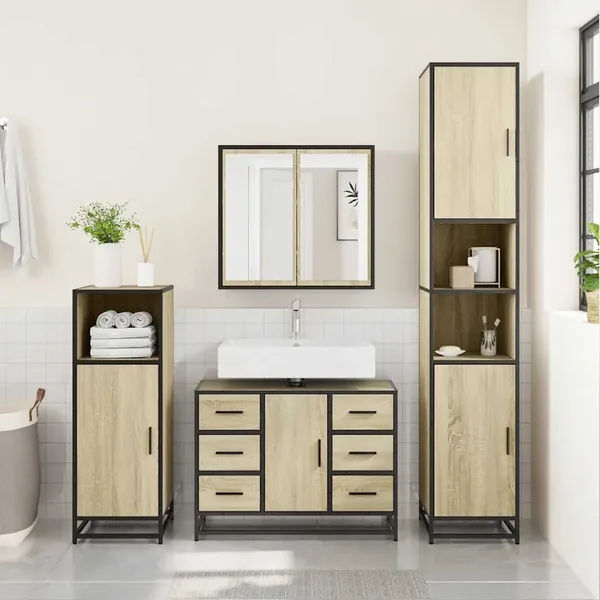 Armoire lavabo de salle de bain chêne sonoma bois d'ingénierie