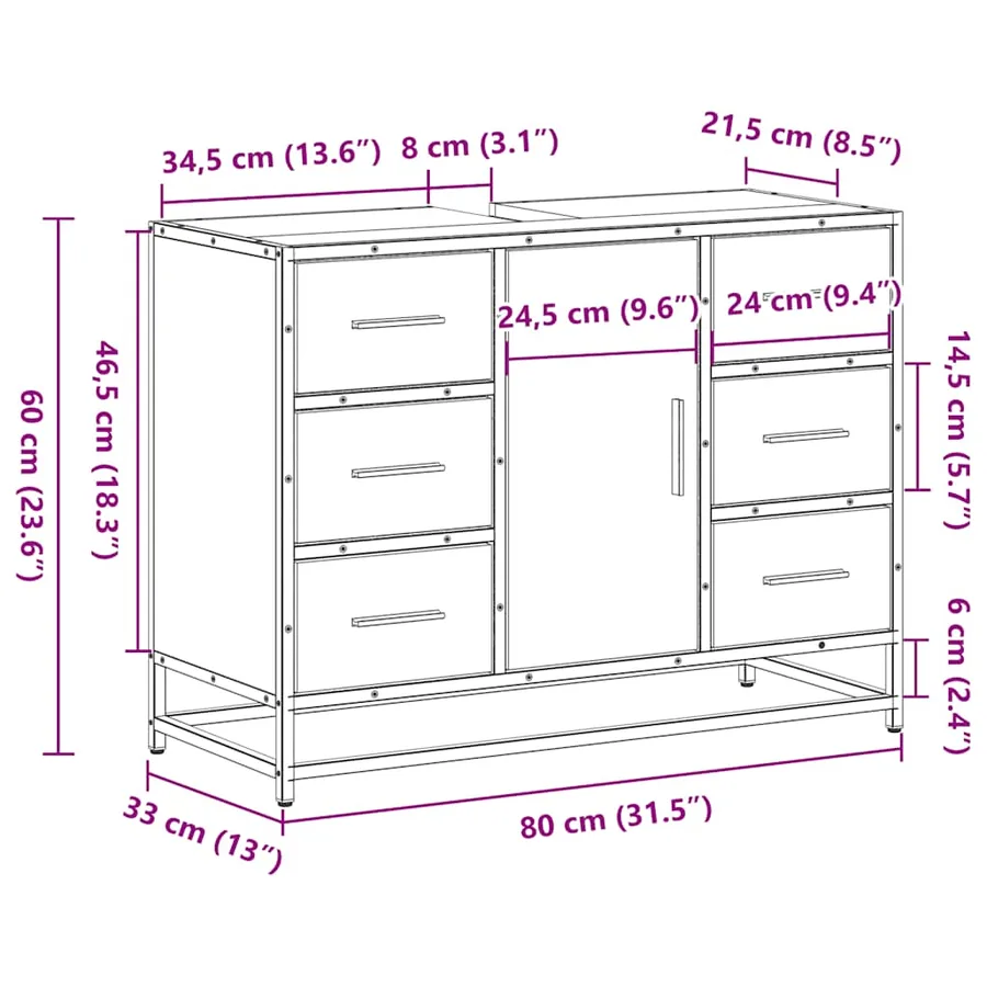 Armoire lavabo de salle de bain chêne sonoma bois d'ingénierie - 12