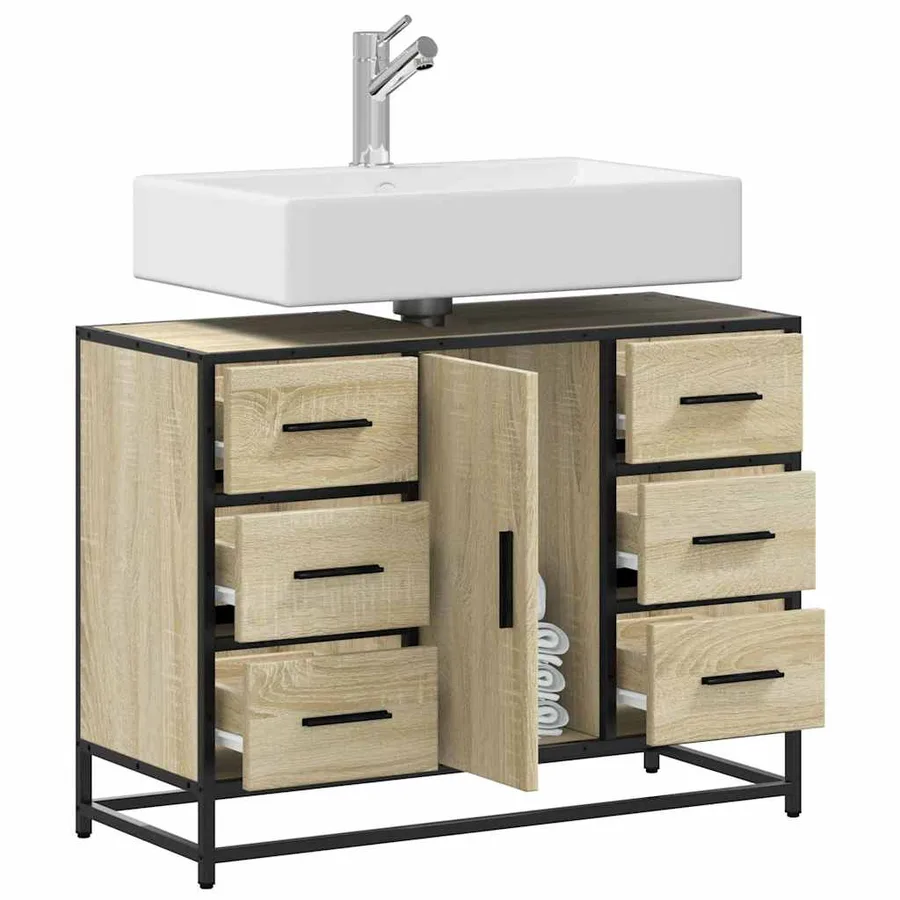 Armoire lavabo de salle de bain chêne sonoma bois d'ingénierie - 4