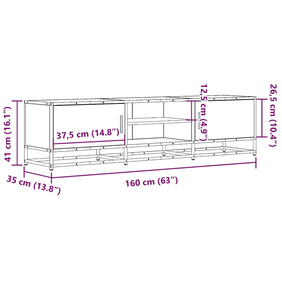 Meuble TV chêne sonoma 160x35x41 cm bois d'ingénierie et métal - 10