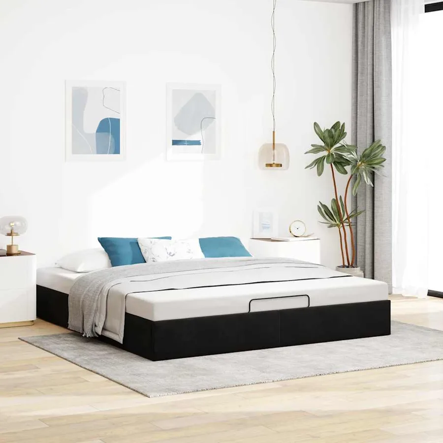 Cadre de lit ottoman avec matelas noir 180x200 cm velours - 3