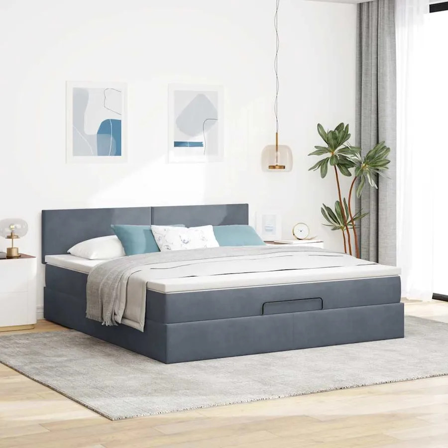 Cadre de lit ottoman avec matelas gris foncé 180x200 cm velours - 4