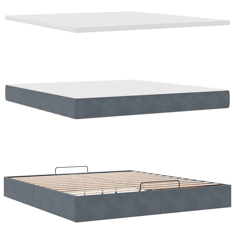 Cadre de lit ottoman avec matelas gris foncé 180x200cm velours - 12
