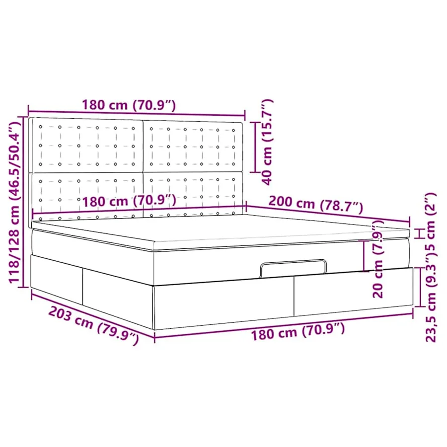 Cadre de lit ottoman avec matelas gris foncé 180x200cm velours - 18