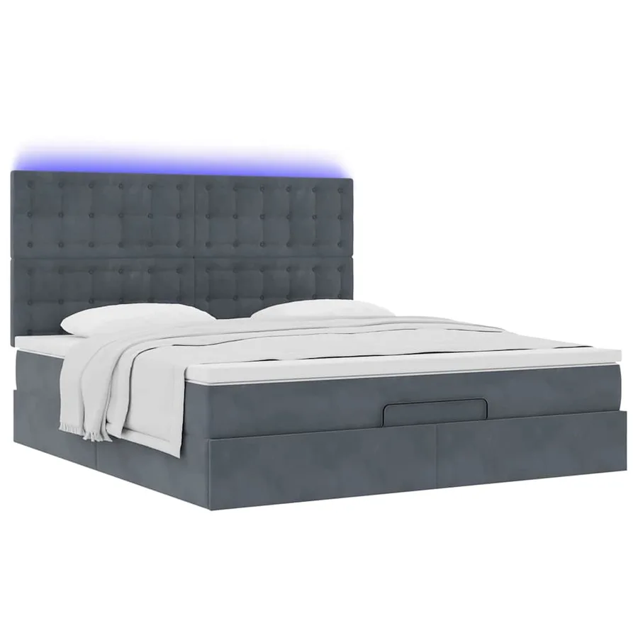 Cadre de lit ottoman avec matelas gris foncé 180x200cm velours - 6