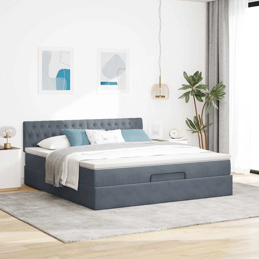 Cadre de lit ottoman avec matelas gris foncé 180x200 cm velours - 4