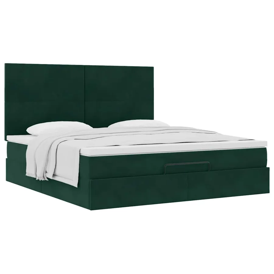 Cadre de lit ottoman avec matelas vert foncé 180x200cm velours - 5