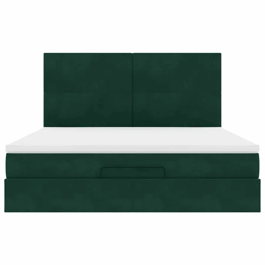 Cadre de lit ottoman avec matelas vert foncé 180x200cm velours - 7