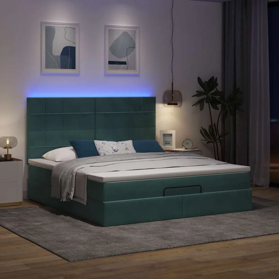Cadre de lit ottoman avec matelas vert foncé 180x200cm velours - 3