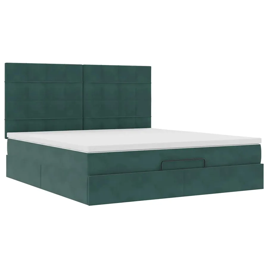 Cadre de lit ottoman avec matelas vert foncé 180x200cm velours - 7
