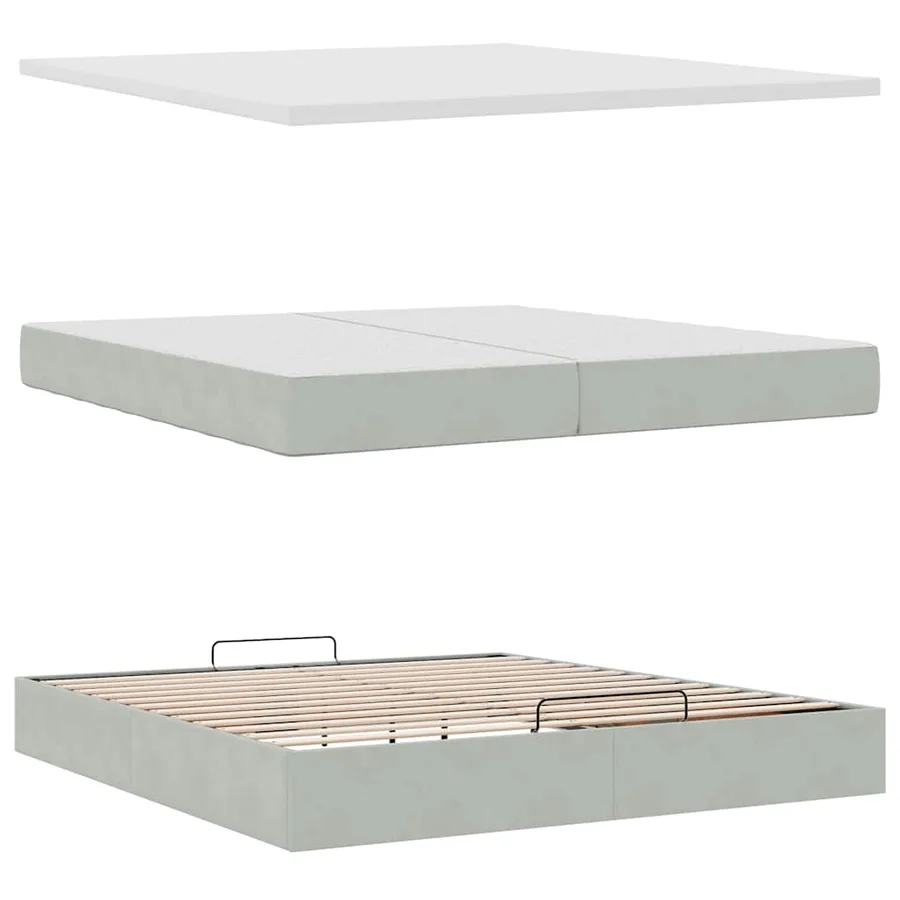 Cadre de lit ottoman avec matelas gris clair 200x200 cm velours - 8