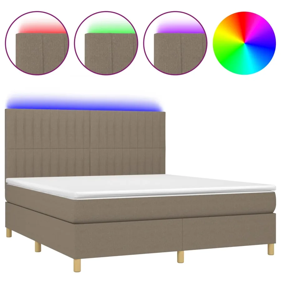 Sommier à lattes de lit et matelas et LED Taupe 160x200cm Tissu - 2