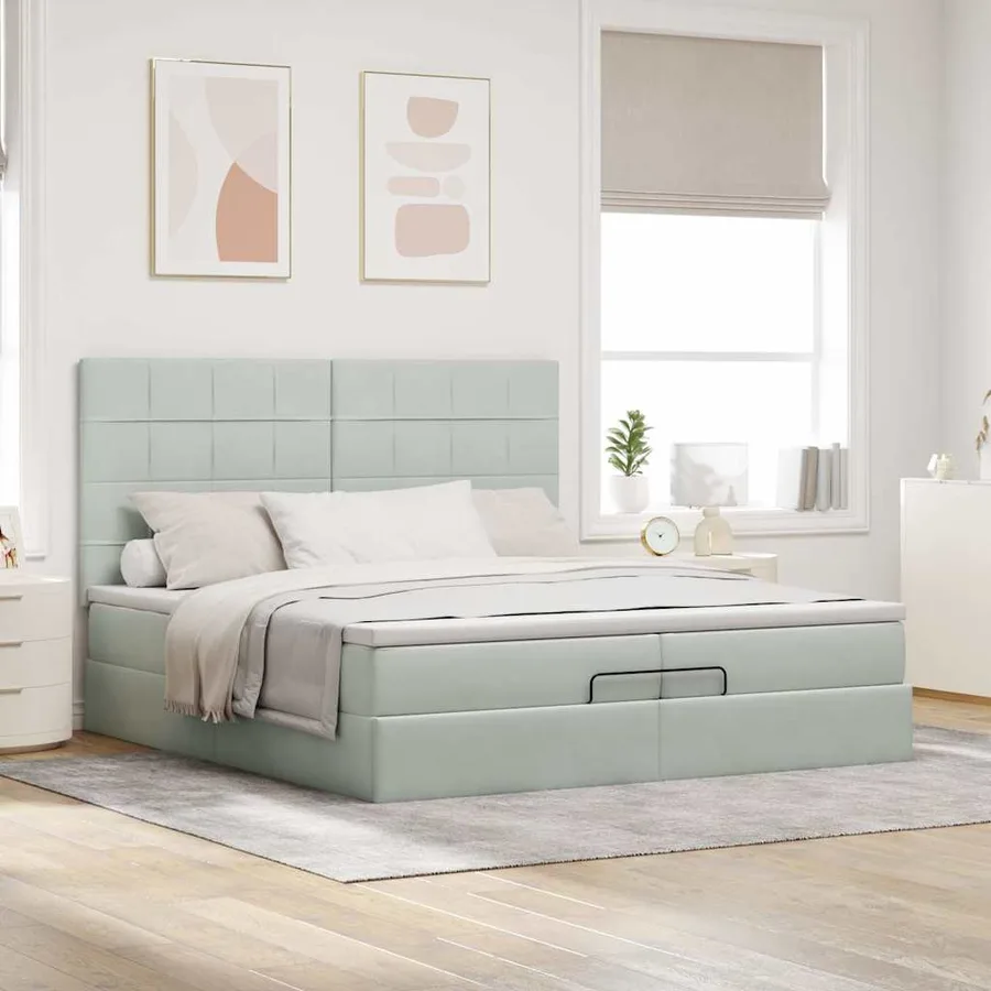Cadre de lit ottoman avec matelas gris clair 200x200 cm velours - 3