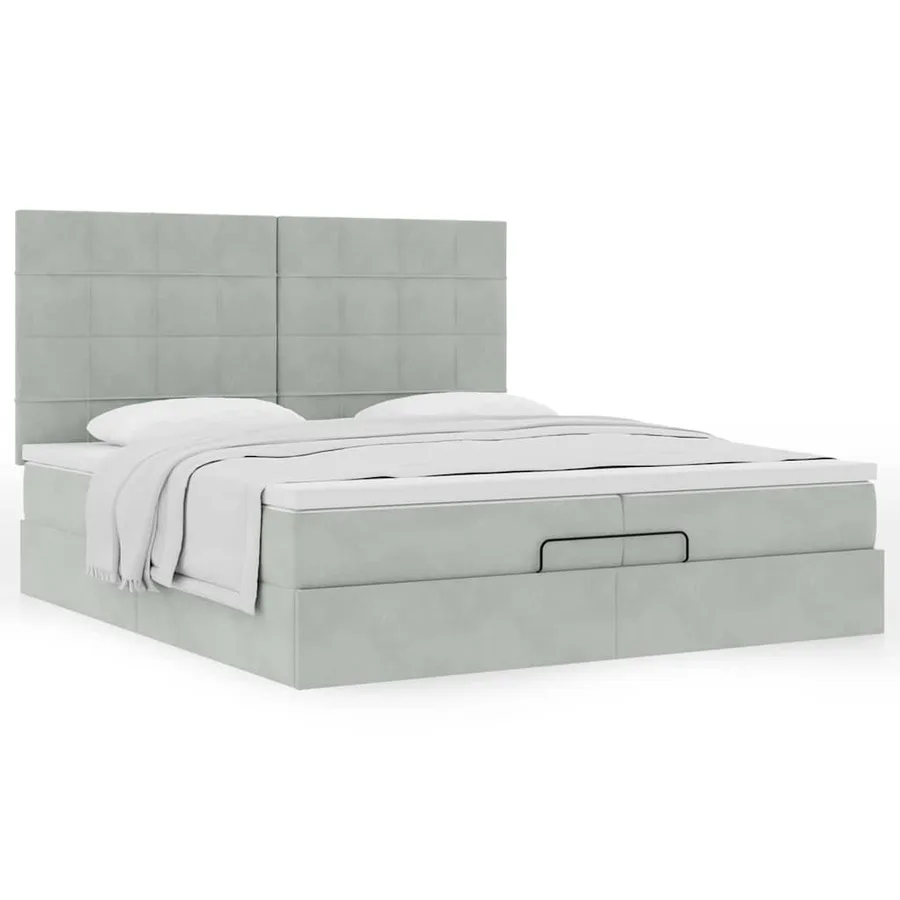 Cadre de lit ottoman avec matelas gris clair 200x200 cm velours - 4