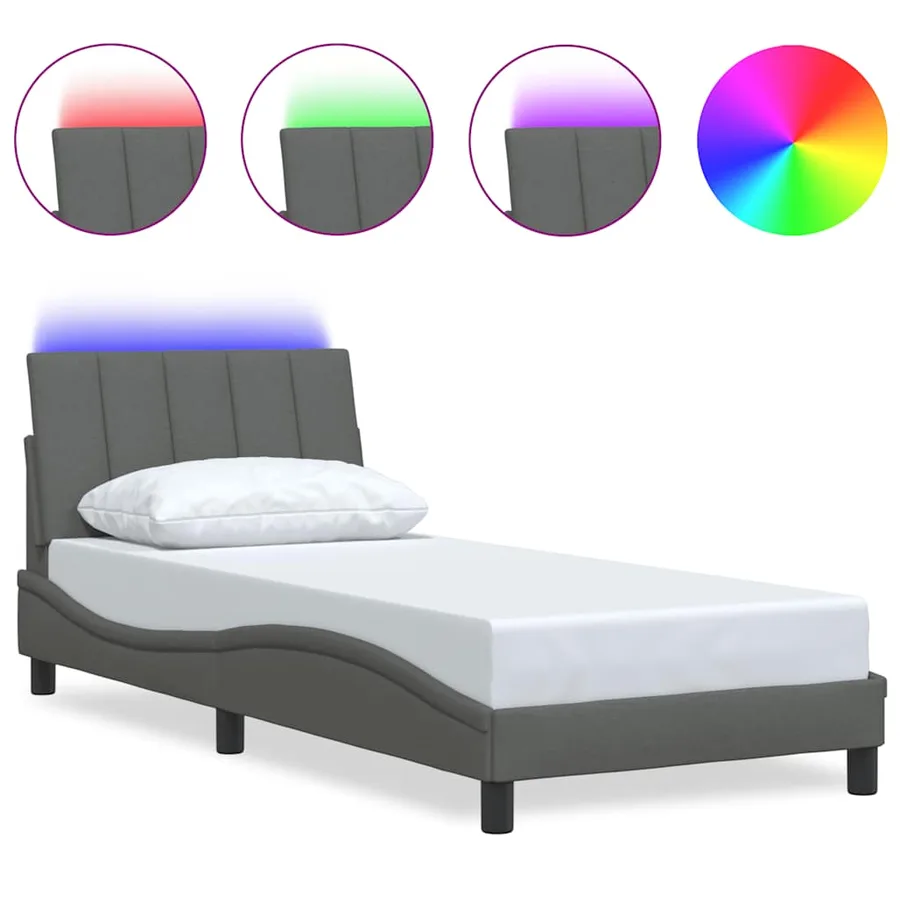Cadre de lit sans matelas Hanko gris foncé 90x190 cm tissu - 2