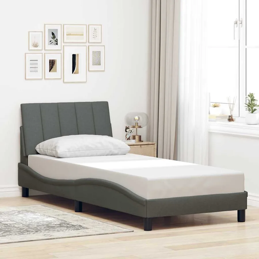 Cadre de lit sans matelas Hanko gris foncé 90x190 cm tissu - 4