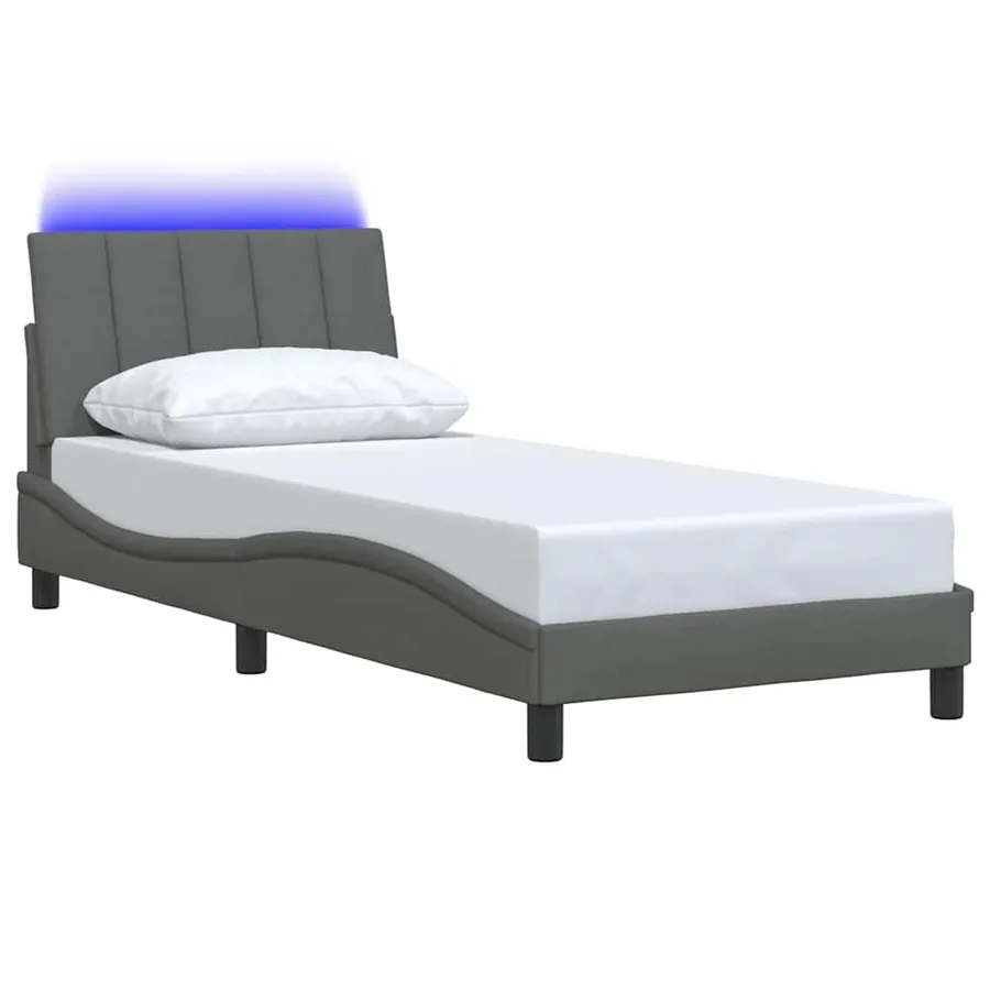 Cadre de lit sans matelas Hanko gris foncé 90x190 cm tissu - 5