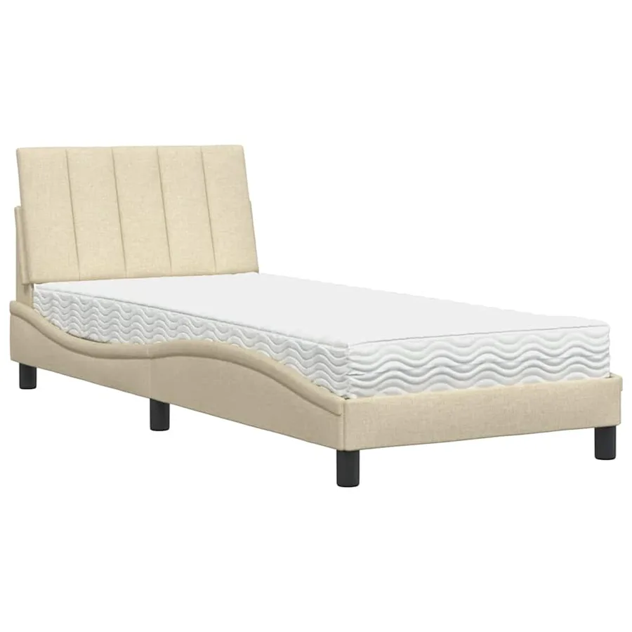 Lit avec matelas Hanko crème 90x190 cm tissu - 2