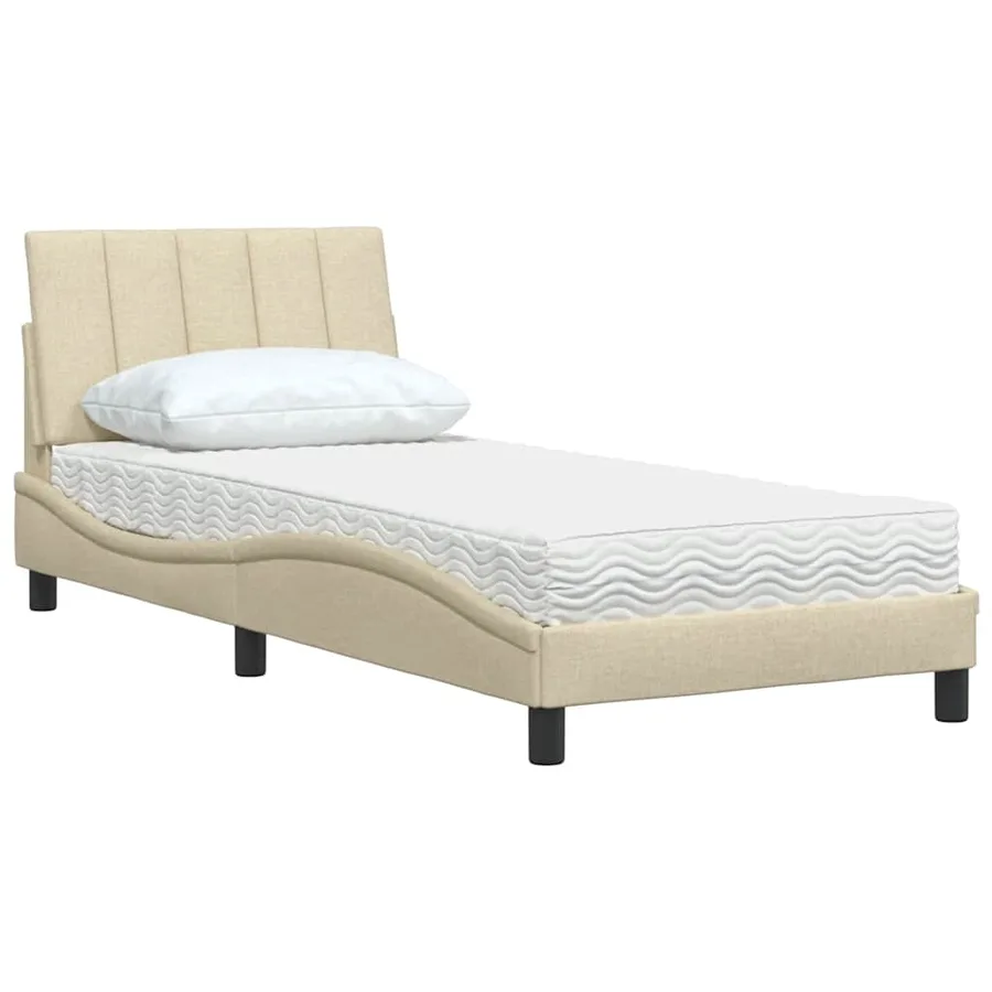 Lit avec matelas Hanko crème 90x200 cm tissu - 4