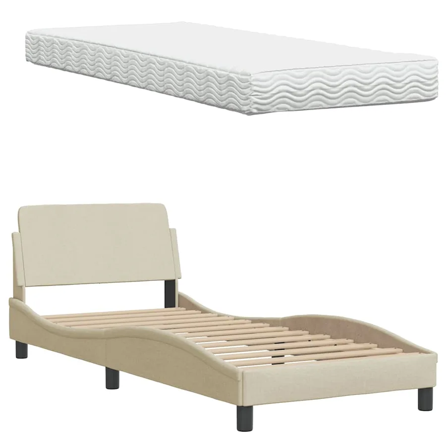 Lit avec matelas Hanko crème 90x200 cm tissu - 8