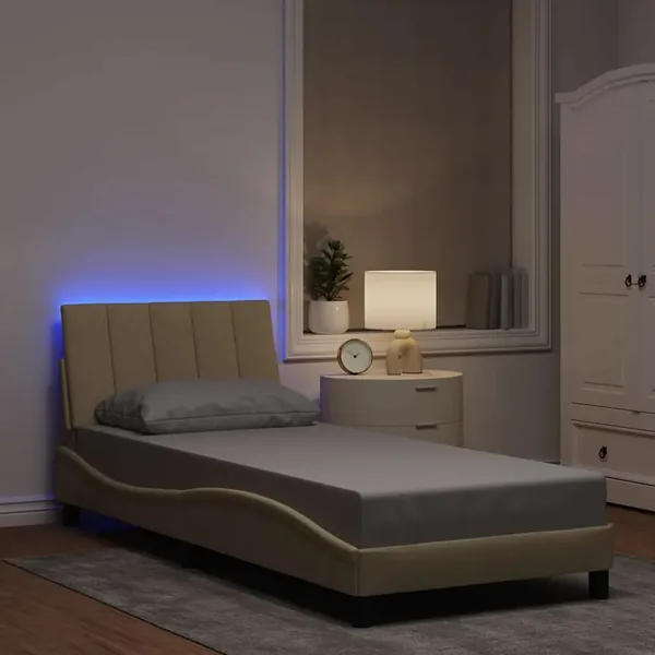 Cadre de lit sans matelas Hanko crème 90x190 cm tissu