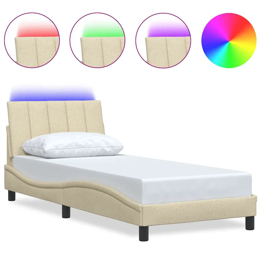 Cadre de lit sans matelas Hanko crème 90x190 cm tissu - 2