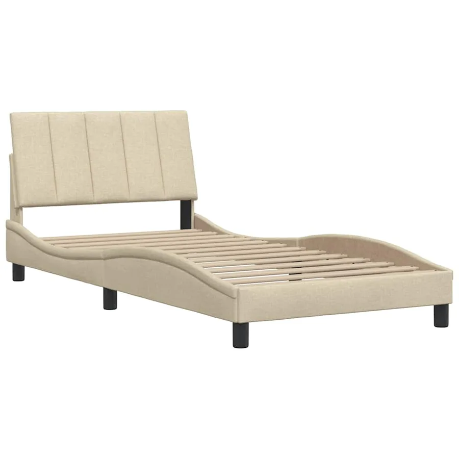 Cadre de lit sans matelas Hanko crème 100x200 cm tissu - 4
