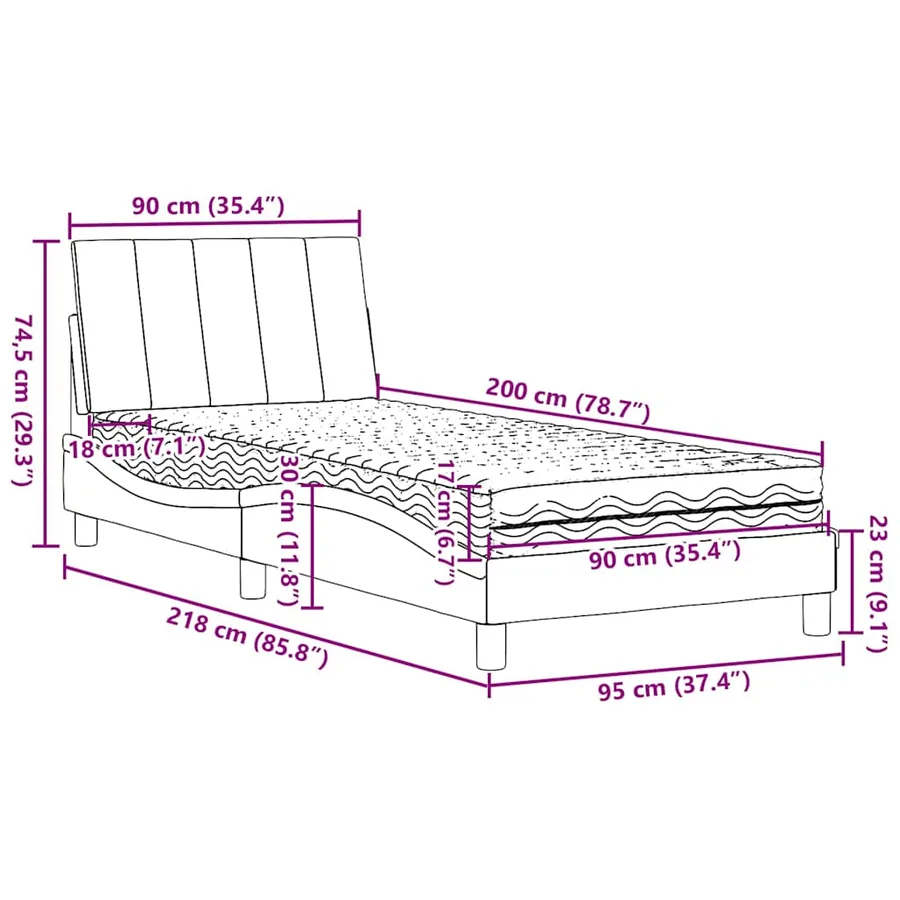 Lit avec matelas Hanko gris clair 90x200 cm tissu - 14