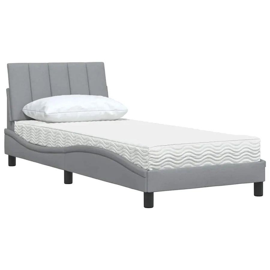 Lit avec matelas Hanko gris clair 90x200 cm tissu - 4