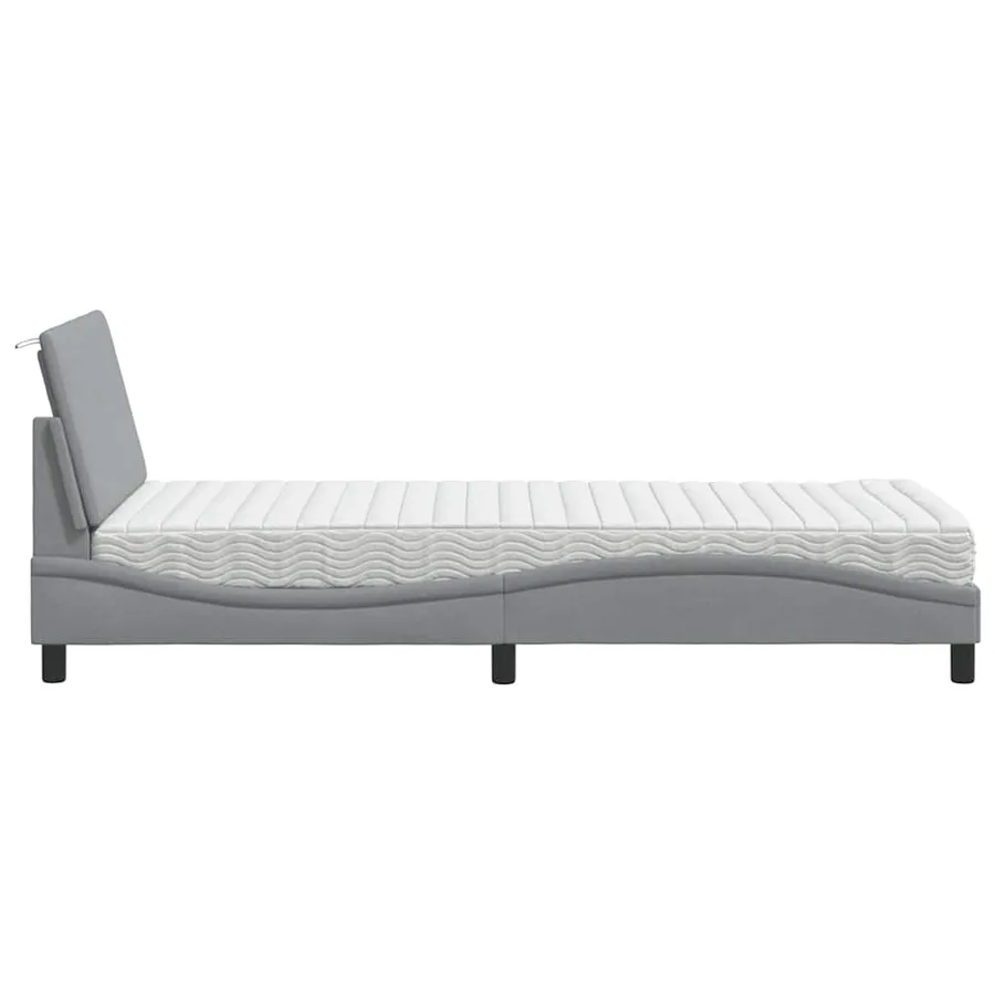 Lit avec matelas Hanko gris clair 90x200 cm tissu - 6